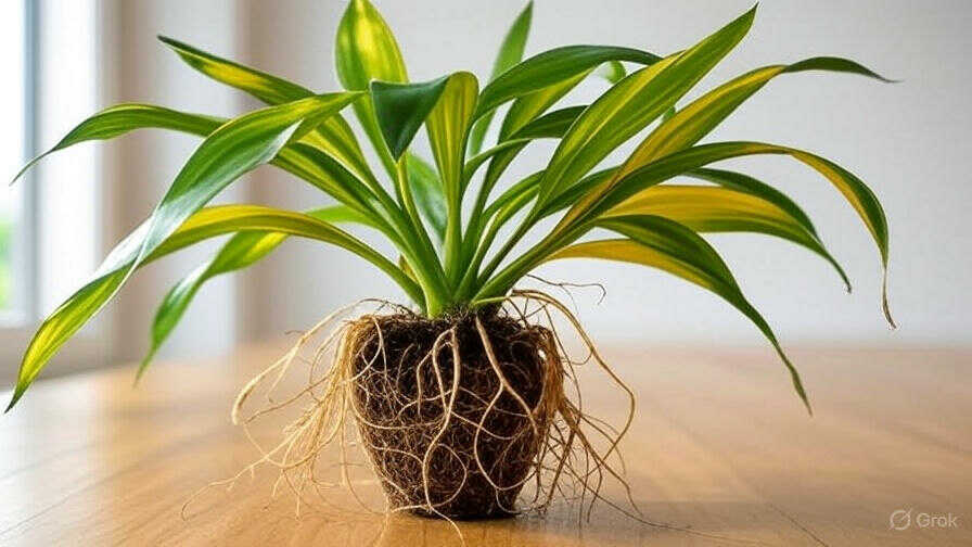Dracena z gniciem korzeni – więdnące i żółknące liście